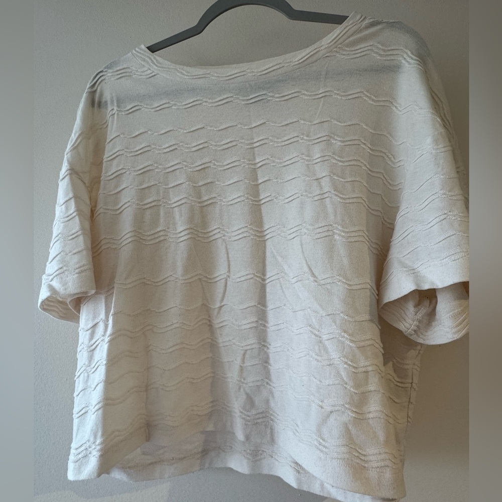 Madewell Cream Textured Short Sleeve Boxy Tee